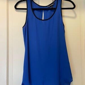 Express Cobalt Blue Sheer Layered Tank with Black Trim
